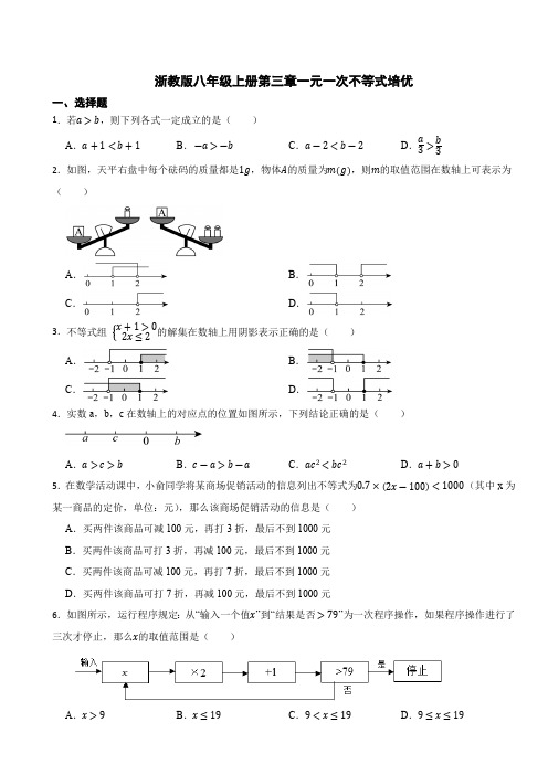 第3章 一元一次不等式 浙教版数学八年级上册培优试卷(含答案)