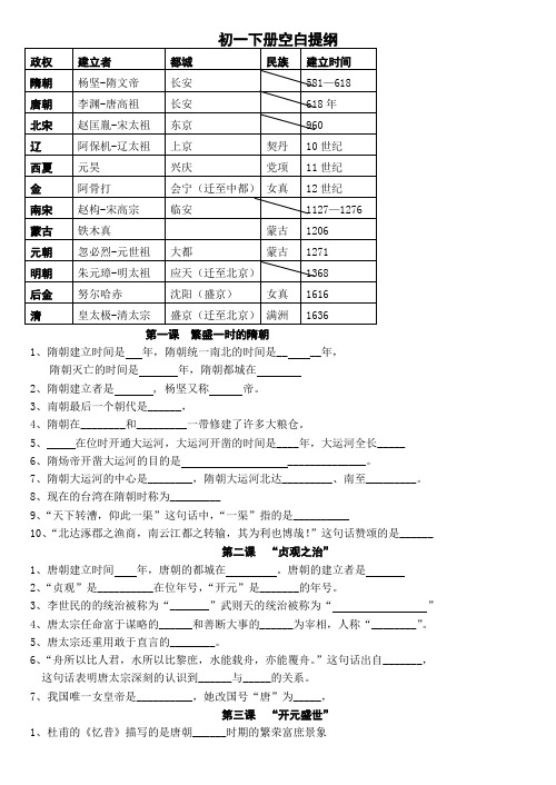 鲁教版初一历史下册提纲1——24课(空白)