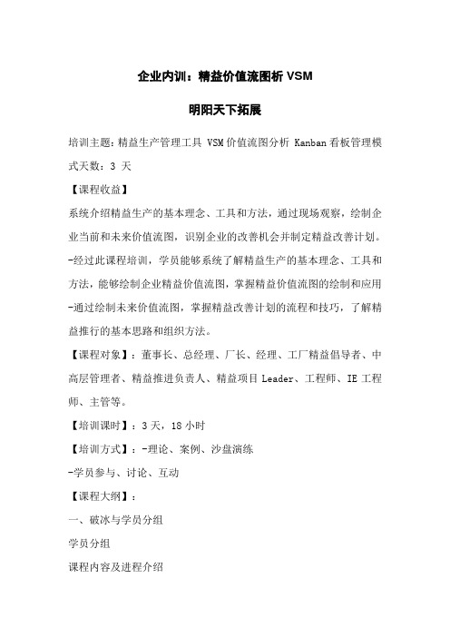 拓展内训课程:精益价值流图析VSM