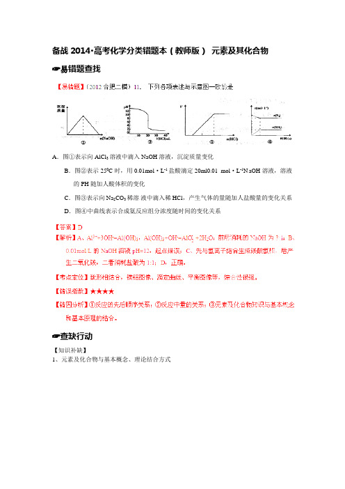 备战高考化学分类错题本(教师版)元素及化合物(含解析)