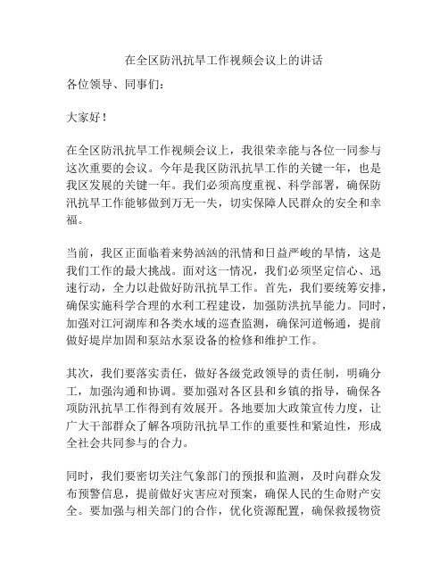 在全区防汛抗旱工作视频会议上的讲话