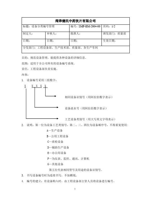 SMP-2004设备分类编号管理