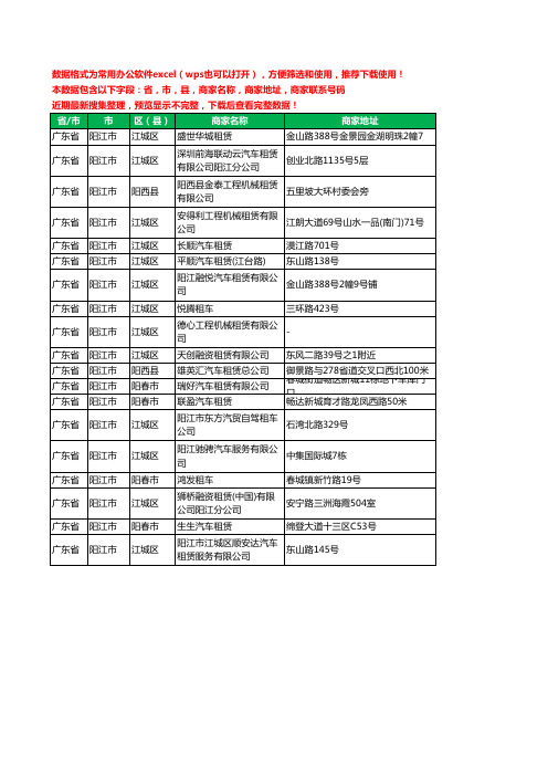 2020新版广东省阳江市汽车租赁有限公司工商企业公司商家名录名单黄页联系电话号码地址大全19家