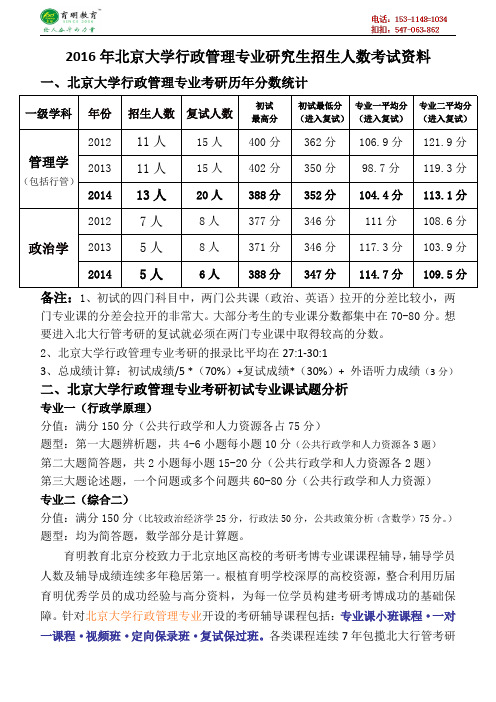 2016年北京大学行政管理专业研究生招生人数考试资料历年真题讲解-育明考研考博