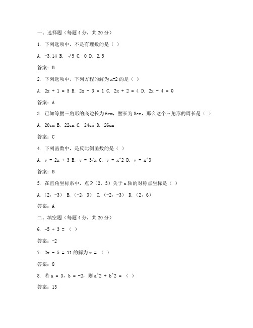 初中数学新中考试卷及答案