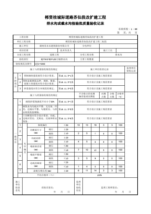 排水沟或截水沟检验批质量验收记录表