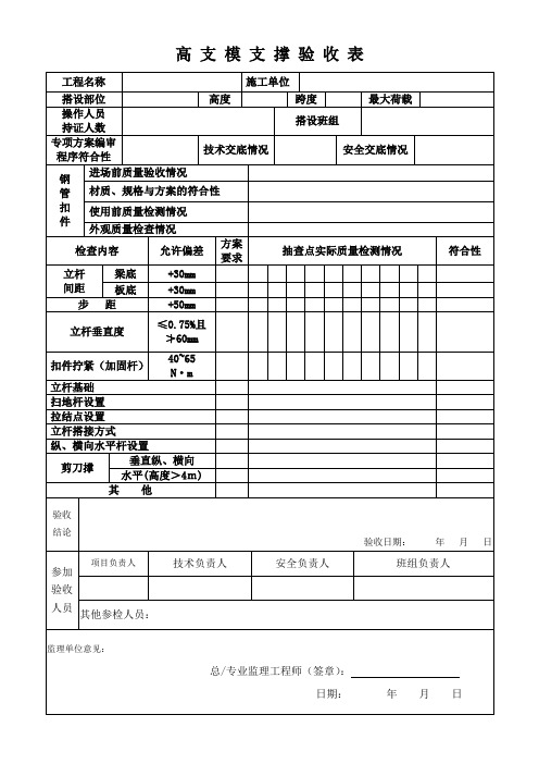 高支模支撑验收表