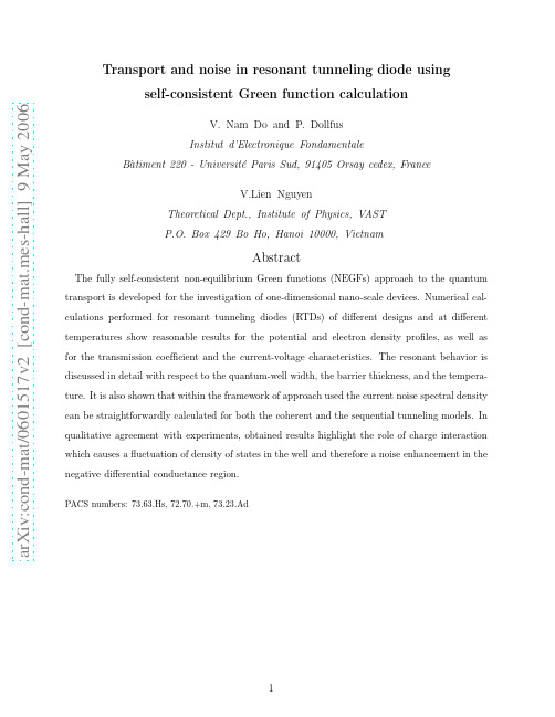 Transport and noise in resonant tunneling diode using self-consistent Green function calcul