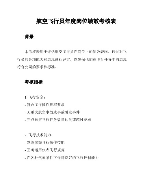 航空飞行员年度岗位绩效考核表