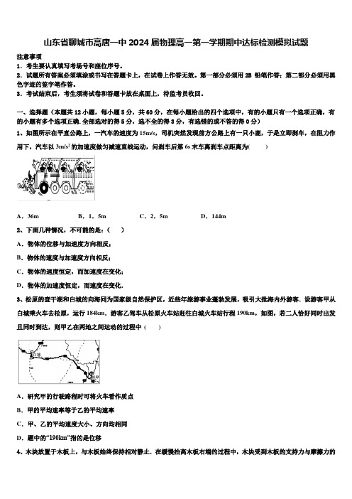 山东省聊城市高唐一中2024届物理高一第一学期期中达标检测模拟试题含解析