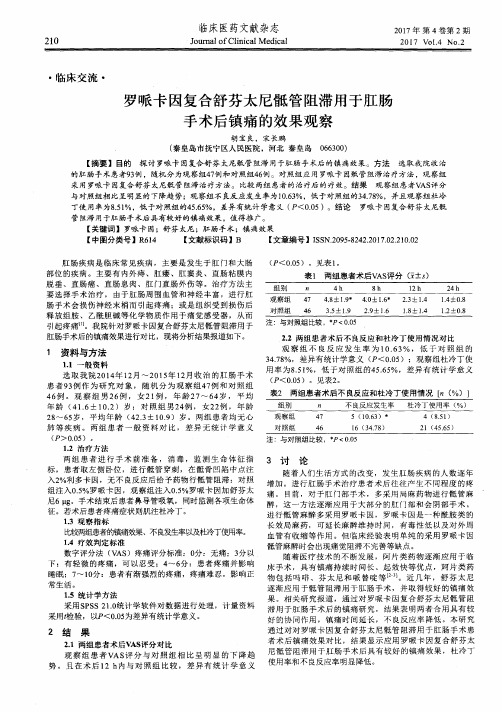 罗哌卡因复合舒芬太尼骶管阻滞用于肛肠手术后镇痛的效果观察