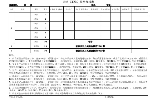 班组长奖励考核表