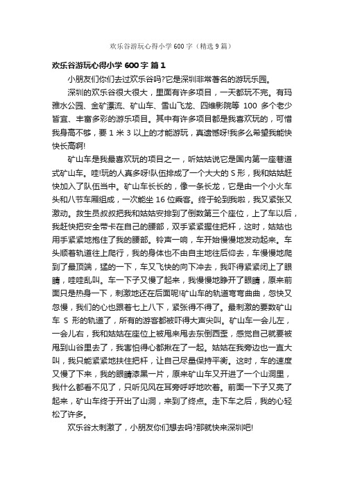 欢乐谷游玩心得小学600字（精选9篇）