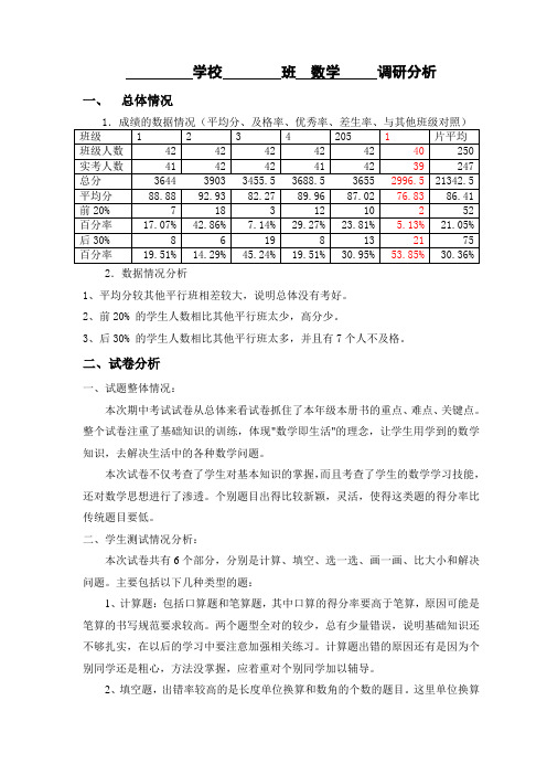 数学期中考试分析表