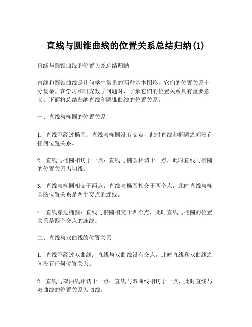 直线与圆锥曲线的位置关系总结归纳(1)