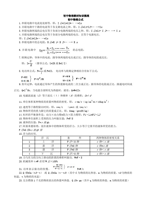 初中物理教材知识梳理(人教版)