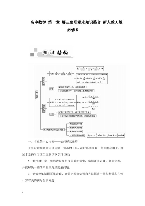 【高中教育】高中数学 第一章 解三角形章末知识整合 新人教A版必修5.doc