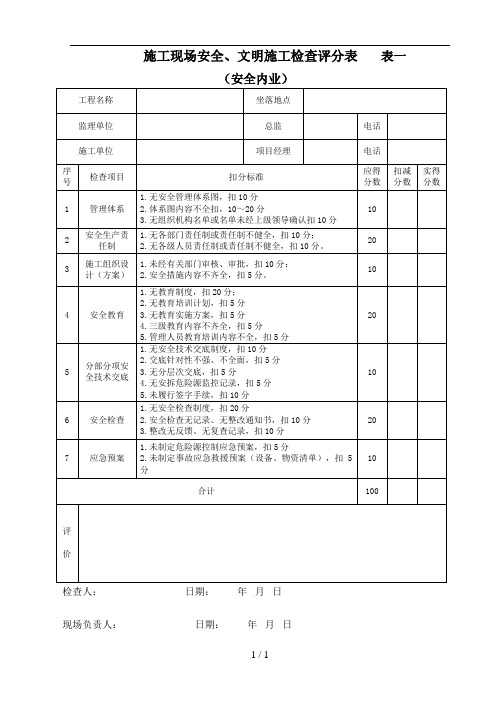 施工现场安全、文明施工检查评分表