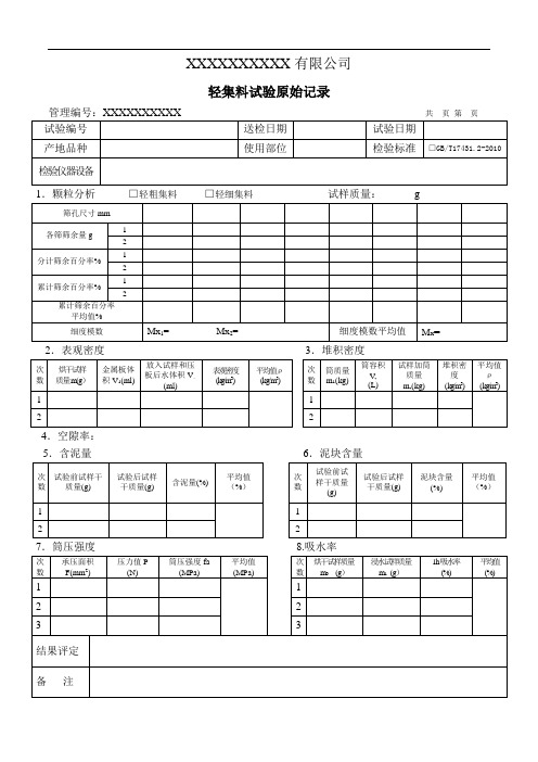 轻集料试验原始记录(模板)