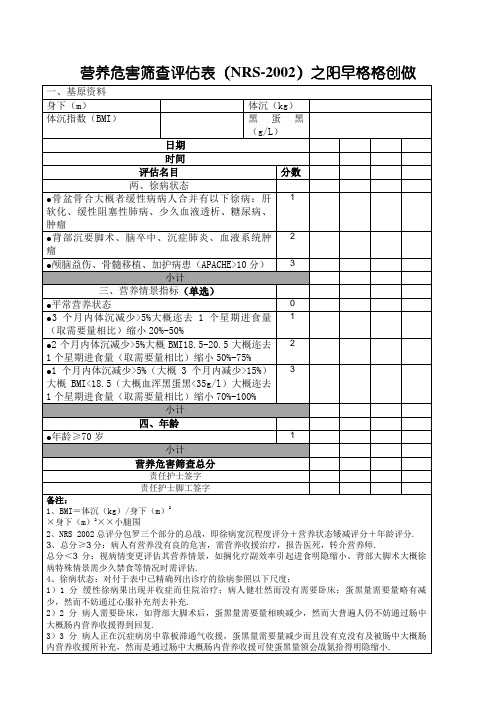 营养风险筛查评估表(NRS-)