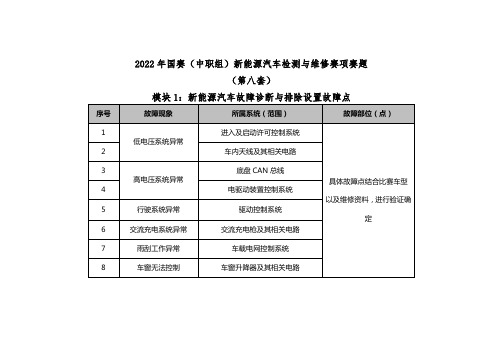 2022 年全国职业院校技能大赛(中职组) 新能源汽车检测与维修赛项第8套试题