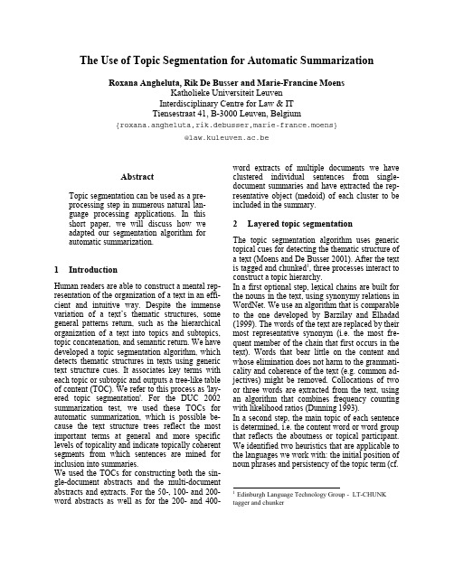 The use of topic segmentation for automatic summarization