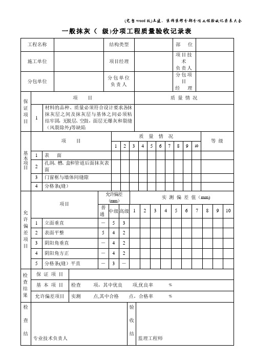 (完整word版)土建、装饰装修分部分项工程验收记录表大全