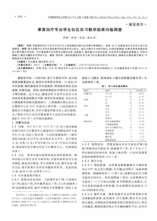 康复治疗专业学生社区实习教学效果问卷调查