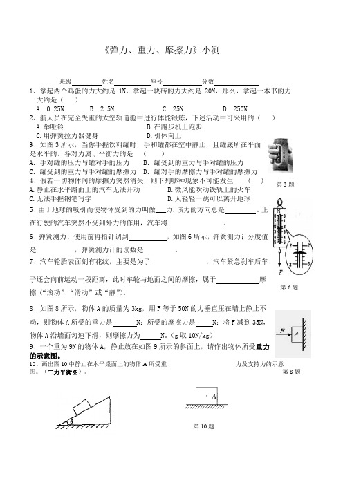 弹力、重力、摩擦力小测