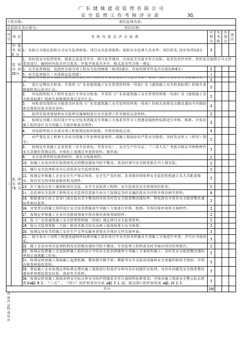 安 全 监 理 工 作 考 核 评 分 表