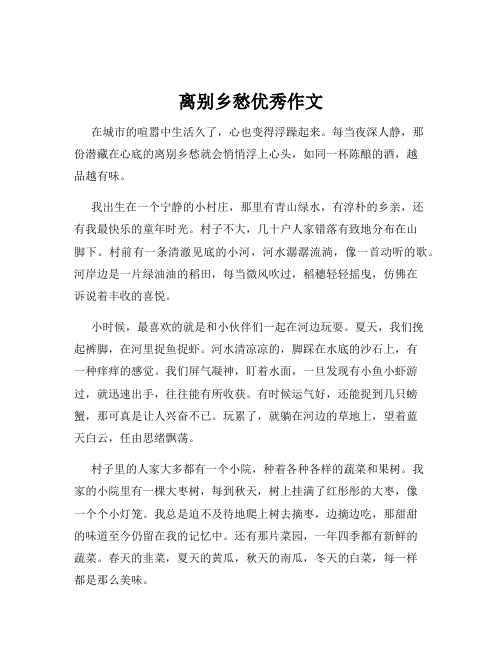 离别乡愁优秀作文