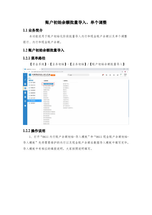 账户初始余额批量导入和单个调整操作说明手册