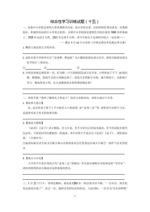 2021年中考语文复习综合性学习训练试题(十五)(word版有答案)