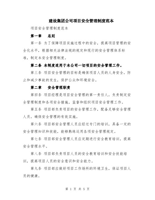 建设集团公司项目安全管理制度范本