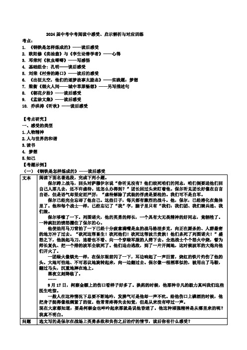 2024年中考中考阅读中感受、启示解析与对应训练(含解析)