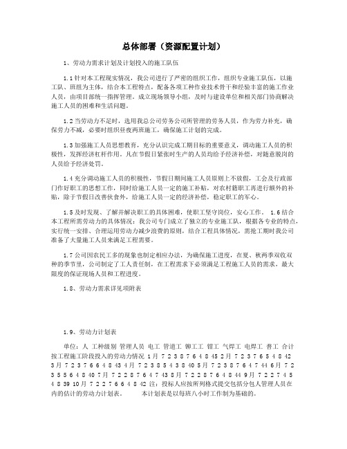 总体部署(资源配置计划)