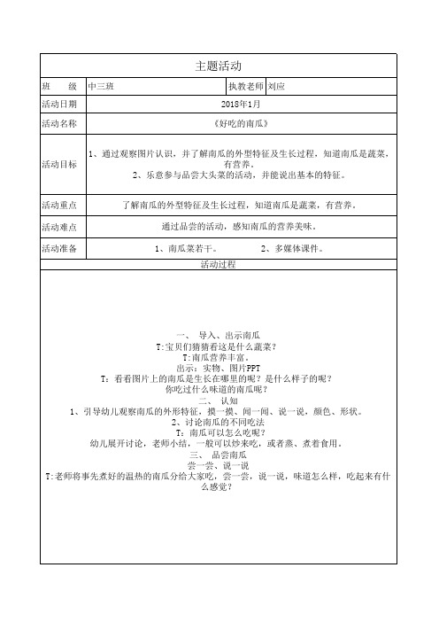 (完整)新主题活动备课表《好吃的南瓜》