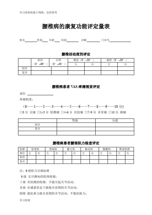 腰椎病(量表)(根据日本JOA评分量表制定)