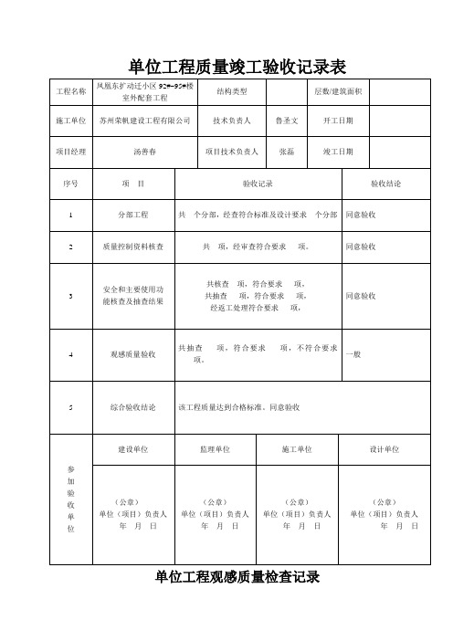 单位(子单位)工程质量竣工验收记录表