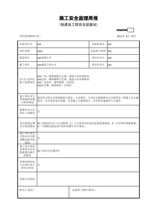 施工安全监理周报