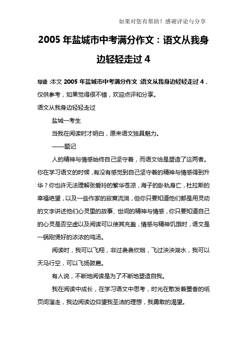 2005年盐城市中考满分作文:语文从我身边轻轻走过4