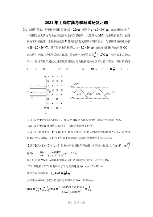 2021年上海市高考物理磁场复习题 (13)