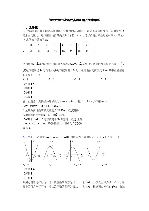 初中数学二次函数真题汇编及答案解析