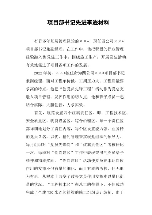 项目部书记先进事迹材料