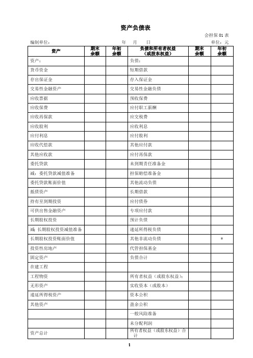 融资性担保公司财务报表