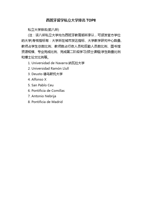 西班牙留学私立大学排名TOP8