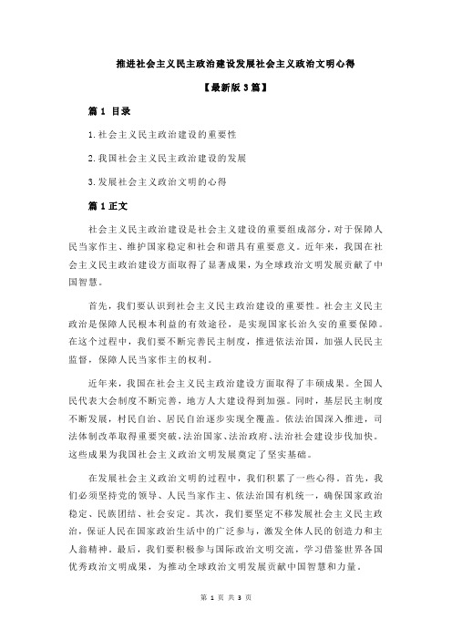 推进社会主义民主政治建设发展社会主义政治文明心得