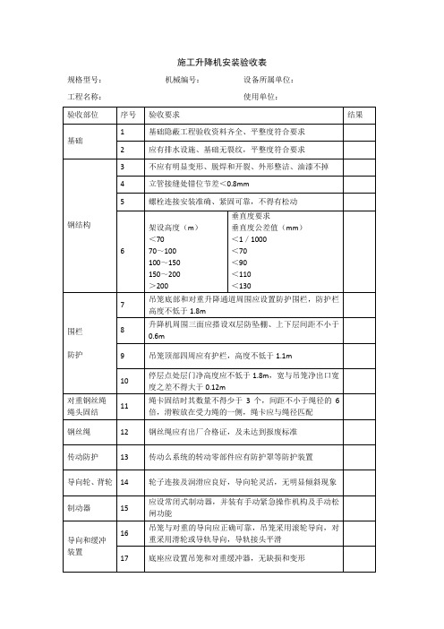 施工升降机安装验收表