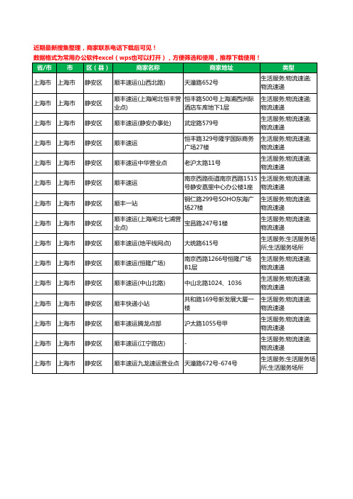 2020新版上海市上海市静安区顺丰快递工商企业公司商家名录名单黄页联系方式电话大全15家