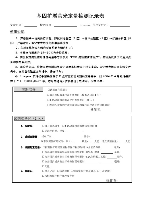 PCR检测记录表